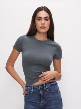 Good American stretch baby tee - large - charcoal